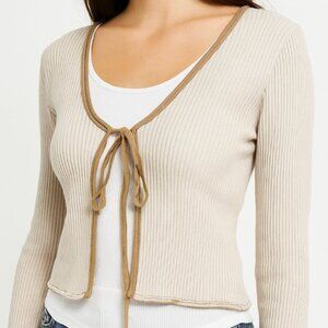 Hansen and Gretel Ribbed Tie Front Neutral Cardigan Top Size Small $229